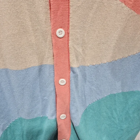 OXKNIT Short Sleeve Knit Polo Cardigan Abstract Wave Pattern Summer Knit - Picture 4 of 6